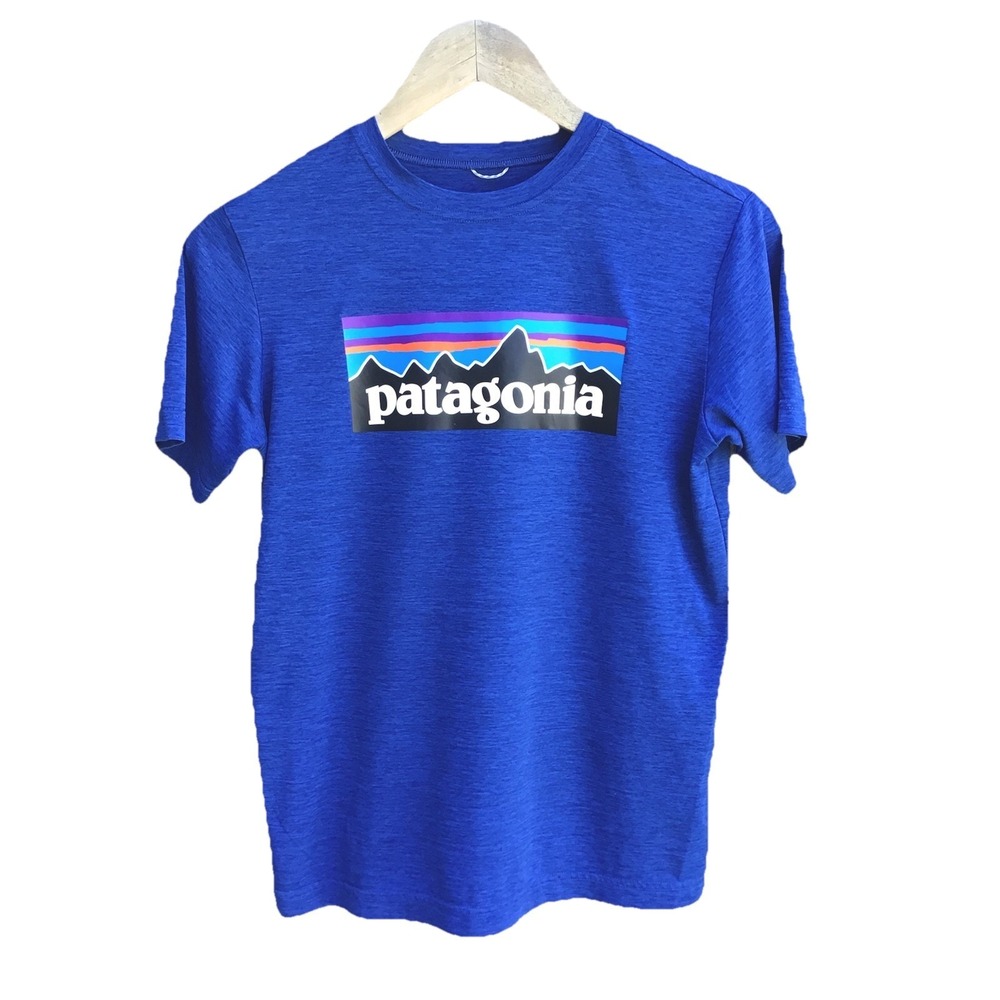 Patagonia Capilene Cool Daily Graphic Logo T Shirt Blue Youth XL 14 Performance